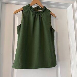 J. CREW Factory Ruffle Neck Dress Tank Top Utility Green XS